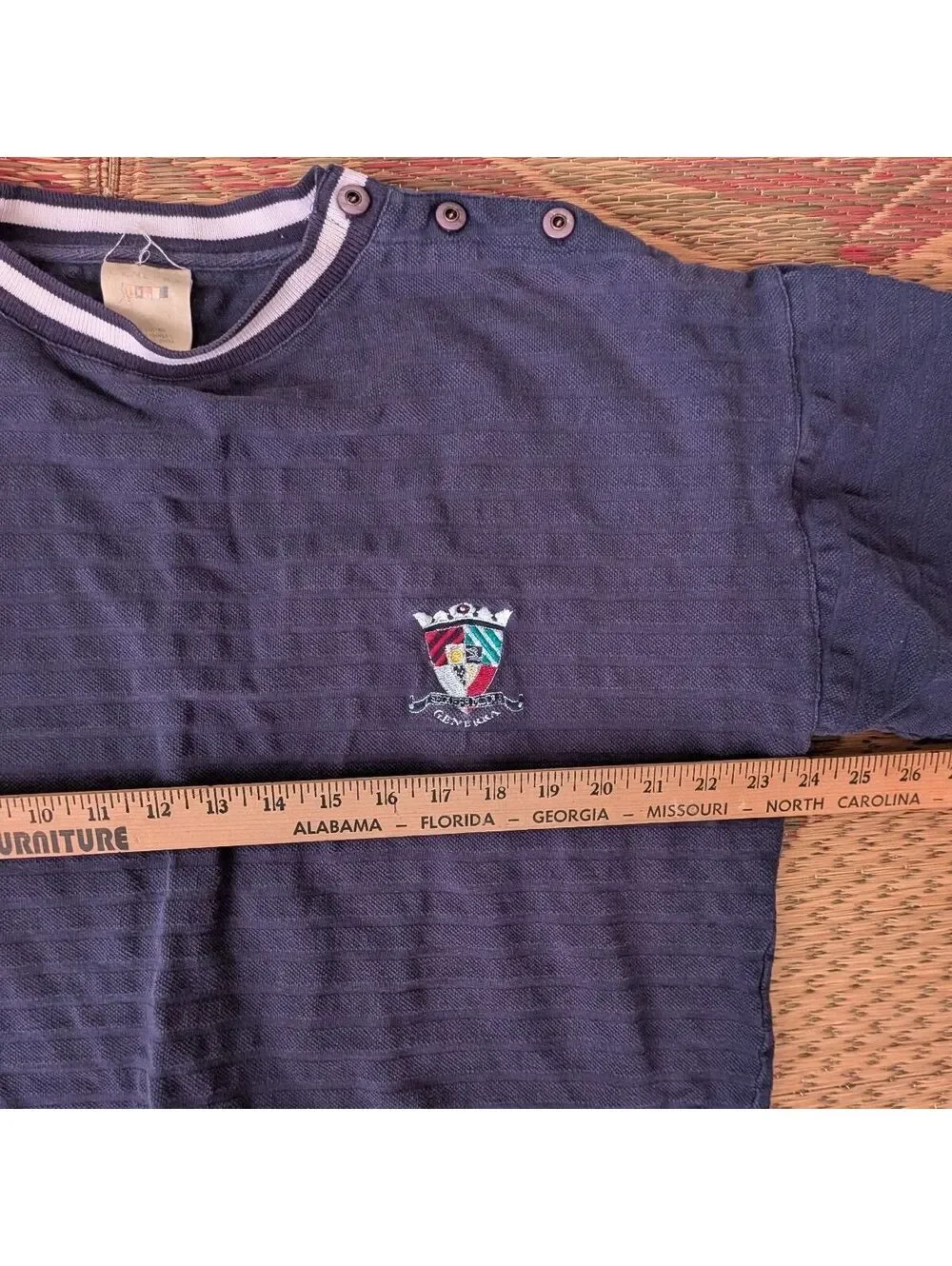 1980s Generra Ribbed Knit Henley Crest Sweater Vintage Navy Size M - Picture 7 of 7